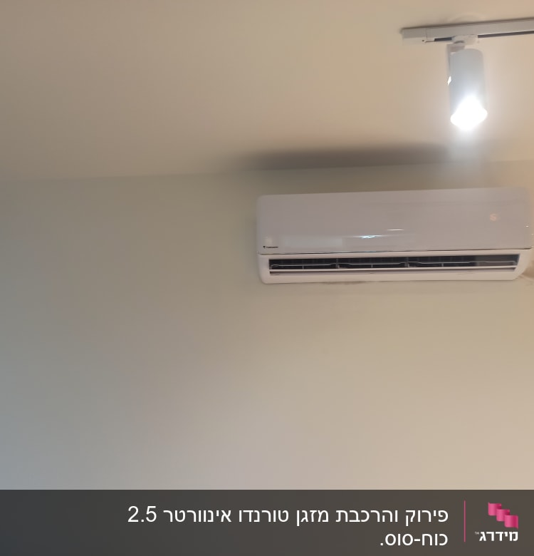 מזגן קיר לבן מותקן על קיר בהיר